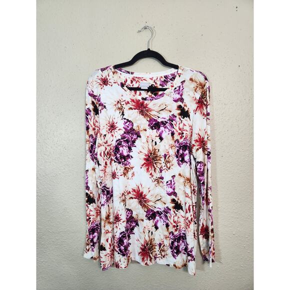 Chico's Women's Multicolor Floral Round Neck‎ Long Sleeve Blouse Top Size XL - Picture 1 of 6
